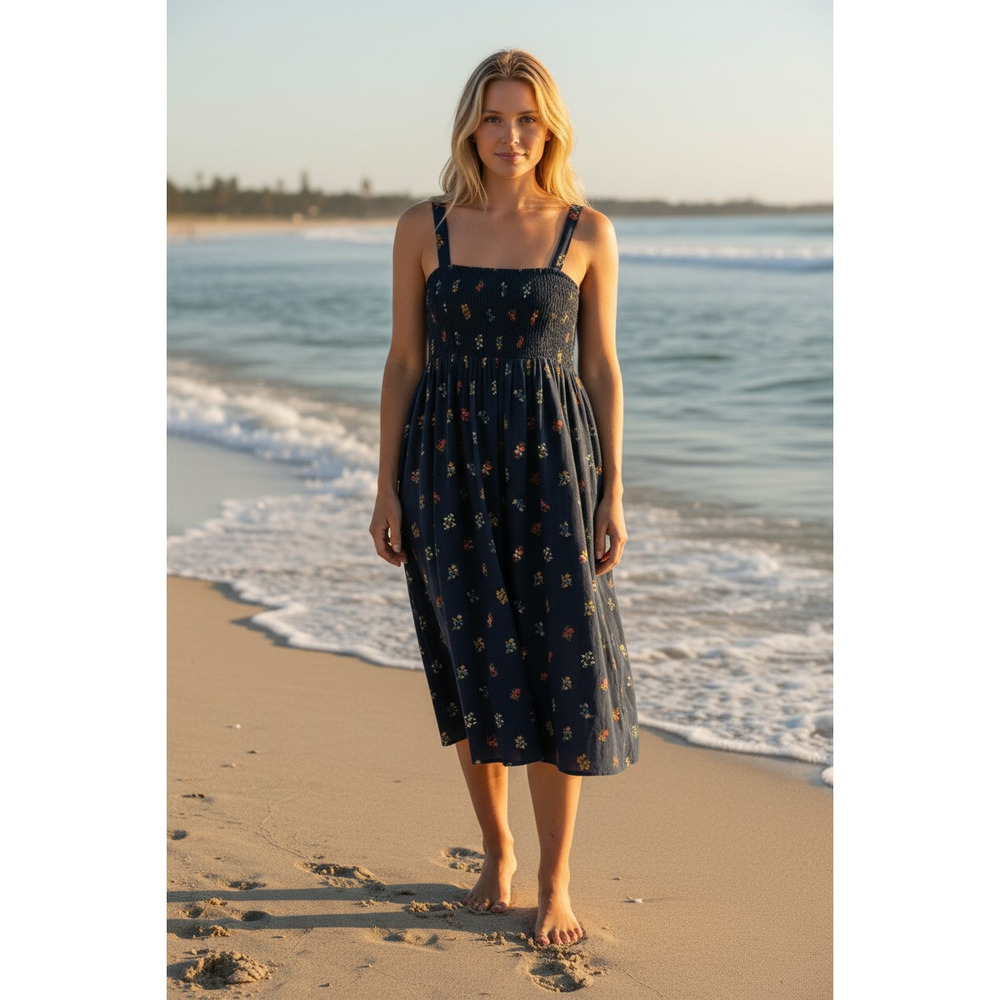Sonoma Navy Blue Floral Midi Dress